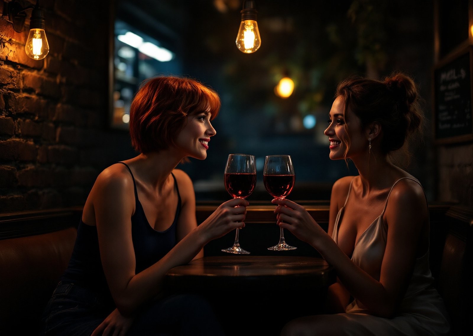Hands holding a smartphone with warm neon pink and cream light reflecting off the screen in a cozy evening setting