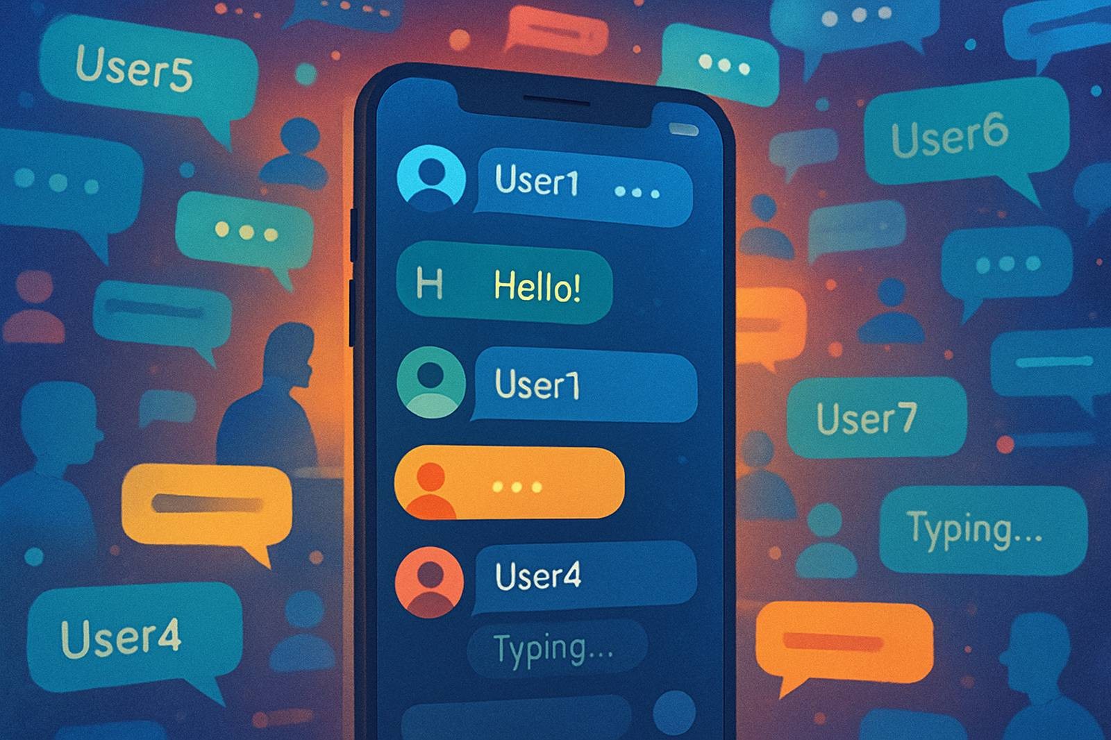 Modern messaging scene with active chat bubbles and multiple conversations